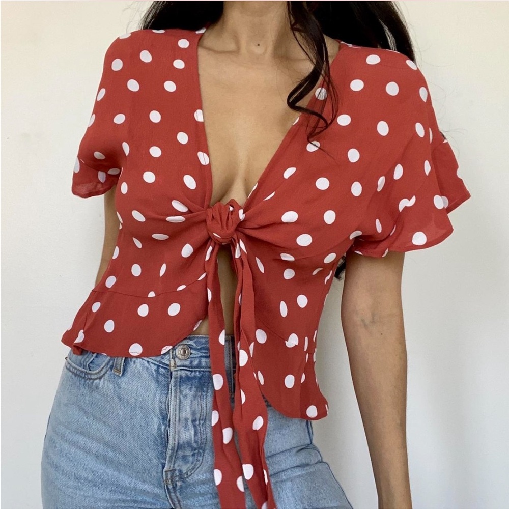 Tularosa Winnie Polka Dot Tie-Front Blouse